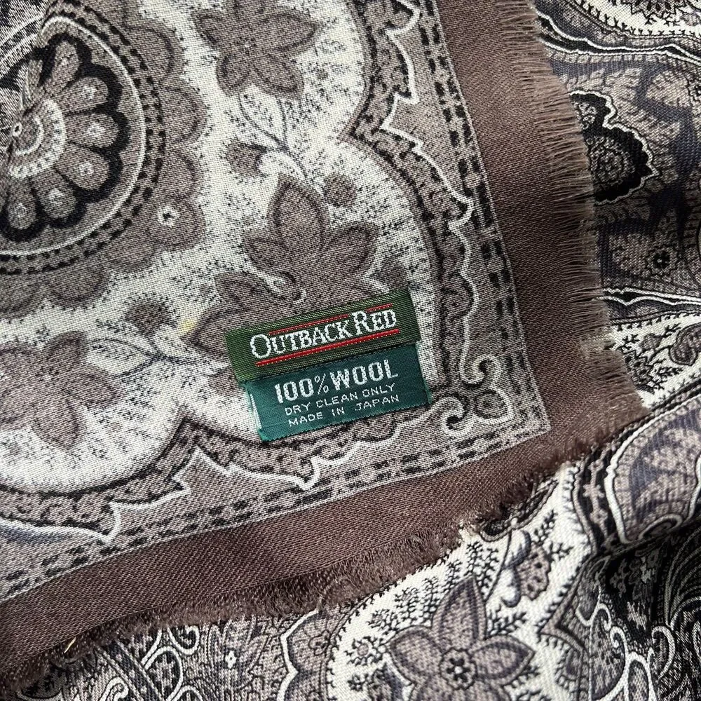 Taupe Paisley 100% Wool Scarf Wrap Shawl 35